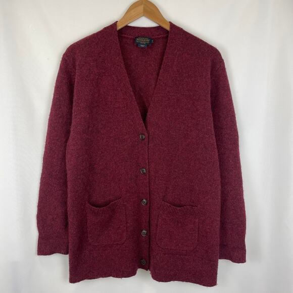 Pendleton Women Wool Cardigan Sweater Button Down Slightly Oversize Red Maroon S - Picture 1 of 16